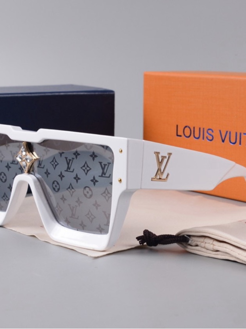 White Shield Sunglasses with Gold Accents